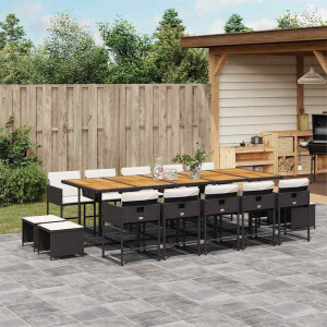 vidaXL 15-delige Tuinset met kussens poly rattan zwart
