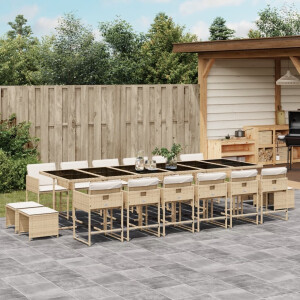 vidaXL 17-delige Tuinset met kussens poly rattan beige