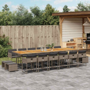 vidaXL 17-delige Tuinset met kussens poly rattan grijs