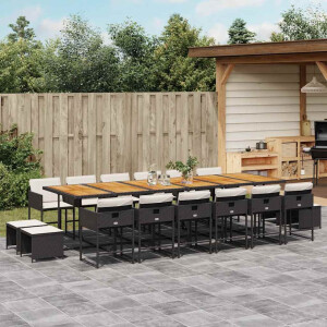 vidaXL 17-delige Tuinset met kussens poly rattan zwart