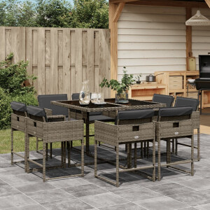 vidaXL 9-delige Tuinset met kussens poly rattan grijs