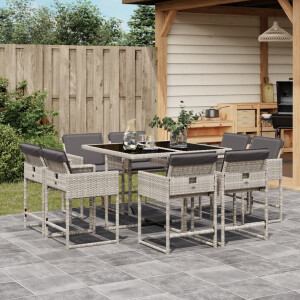 vidaXL 9-delige Tuinset met kussens poly rattan lichtgrijs