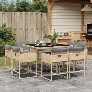 vidaXL 9-delige Tuinset met kussens poly rattan gemengd beige