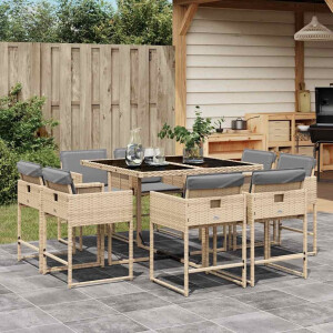 vidaXL 9-delige Tuinset met kussens poly rattan gemengd beige
