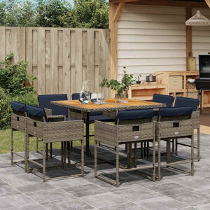 vidaXL 9-delige Tuinset met kussens poly rattan grijs