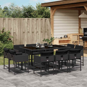 vidaXL 11-delige Tuinset met kussens poly rattan zwart