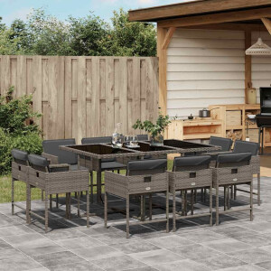 vidaXL 11-delige Tuinset met kussens poly rattan grijs