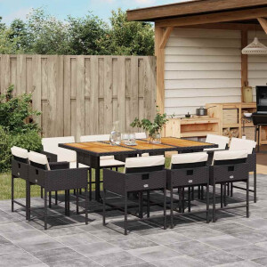 vidaXL 11-delige Tuinset met kussens poly rattan zwart