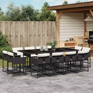 vidaXL 13-delige Tuinset met kussens poly rattan zwart