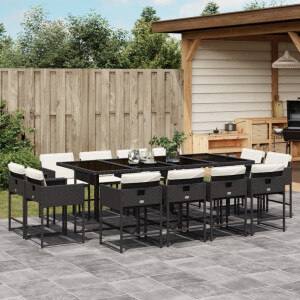 vidaXL 13-delige Tuinset met kussens poly rattan zwart