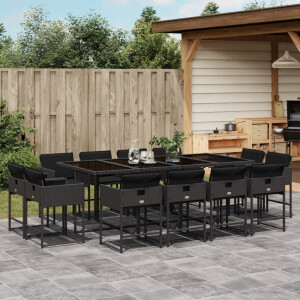 vidaXL 13-delige Tuinset met kussens poly rattan zwart