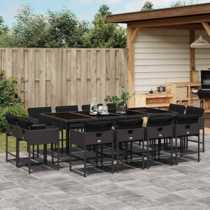 vidaXL 13-delige Tuinset met kussens poly rattan zwart