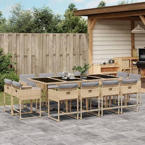 vidaXL 13-delige Tuinset met kussens poly rattan gemengd beige