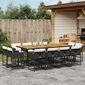 vidaXL 13-delige Tuinset met kussens poly rattan zwart