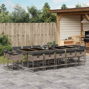 vidaXL 15-delige Tuinset met kussens poly rattan grijs