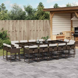 vidaXL 15-delige Tuinset met kussens poly rattan bruin