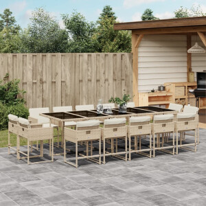vidaXL 15-delige Tuinset met kussens poly rattan beige