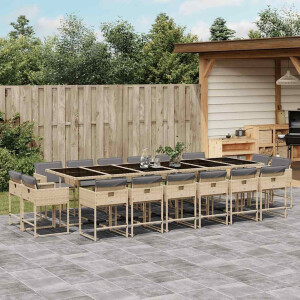 vidaXL 17-delige Tuinset met kussens poly rattan gemengd beige