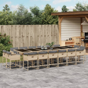 vidaXL 17-delige Tuinset met kussens poly rattan gemengd beige