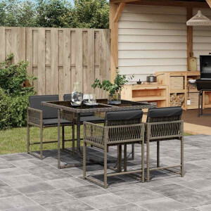 vidaXL 5-delige Tuinset met kussens poly rattan grijs