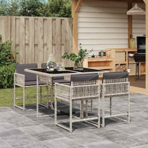 vidaXL 5-delige Tuinset met kussens poly rattan lichtgrijs