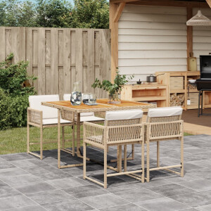 vidaXL 5-delige Tuinset met kussens poly rattan beige