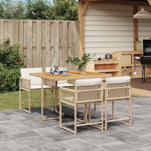 vidaXL 5-delige Tuinset met kussens poly rattan beige