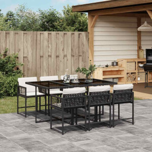 vidaXL 7-delige Tuinset met kussens poly rattan zwart