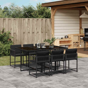 vidaXL 7-delige Tuinset met kussens poly rattan zwart