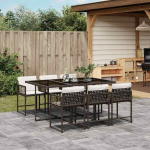 vidaXL 7-delige Tuinset met kussens poly rattan bruin