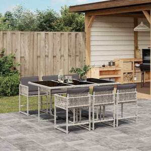 vidaXL 7-delige Tuinset met kussens poly rattan grijs