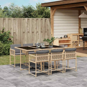 vidaXL 7-delige Tuinset met kussens poly rattan gemengd beige