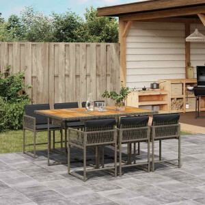 vidaXL 7-delige Tuinset met kussens poly rattan grijs