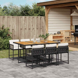 vidaXL 7-delige Tuinset met kussens poly rattan zwart