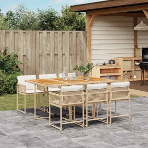 vidaXL 7-delige Tuinset met kussens poly rattan beige