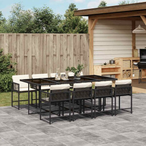 vidaXL 9-delige Tuinset poly rattan zwart