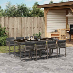 vidaXL 9-delige Tuinset met kussens poly rattan grijs