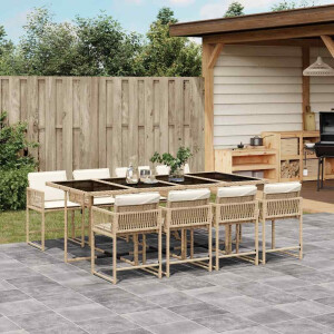 vidaXL 9-delige Tuinset met kussens poly rattan beige
