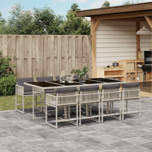 vidaXL 9-delige Tuinset met kussens poly rattan lichtgrijs