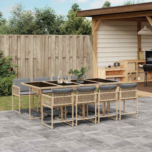 vidaXL 9-delige Tuinset met kussens poly rattan gemengd beige