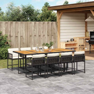 vidaXL 9-delige Tuinset poly rattan zwart
