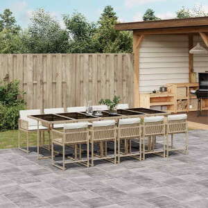 vidaXL 11-delige Tuinset met kussens poly rattan beige
