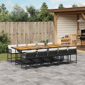 vidaXL 11-delige Tuinset met kussens poly rattan zwart