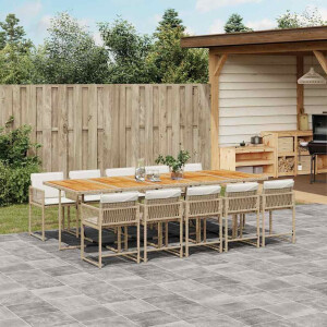 vidaXL 11-delige Tuinset met kussens poly rattan beige