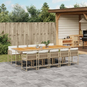 vidaXL 11-delige Tuinset met kussens poly rattan beige