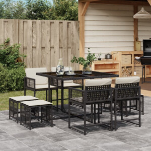vidaXL 9-delige Tuinset poly rattan zwart