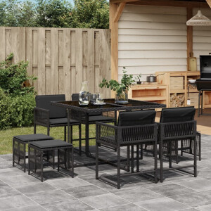 vidaXL 9-delige Tuinset poly rattan zwart