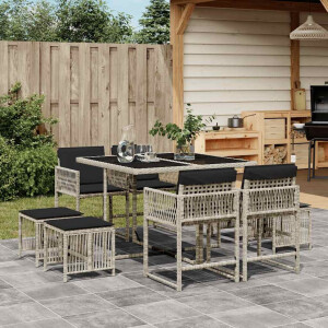 vidaXL 9-delige Tuinset met kussens poly rattan lichtgrijs