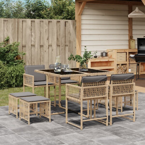 vidaXL 9-delige Tuinset met kussens poly rattan gemengd beige