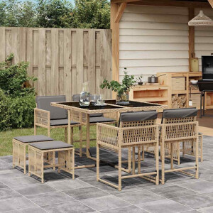 vidaXL 9-delige Tuinset met kussens poly rattan gemengd beige